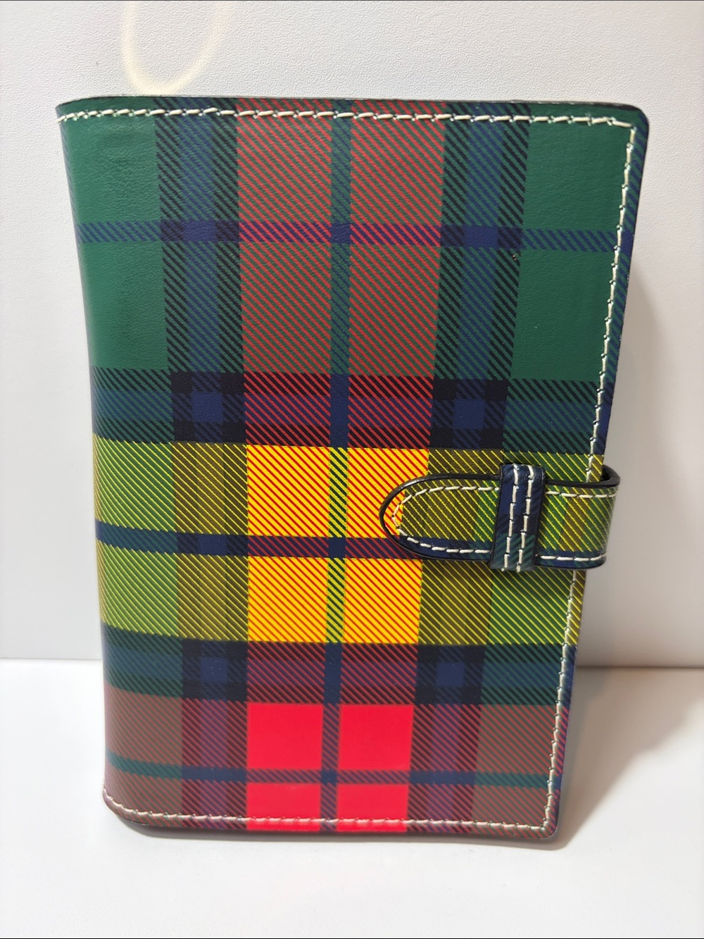 Travel size Plaid Snap-Closure Notebook Cover in Green, Yellow & Red w/Pen